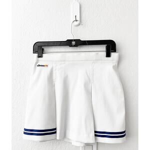Vintage 80s Women's Ellesse Short White Pleated Skirt Navy Stripes Sporty Preppy